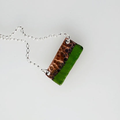 Two Tone Copper Rectangle Pendant - Green - MaisyPlum