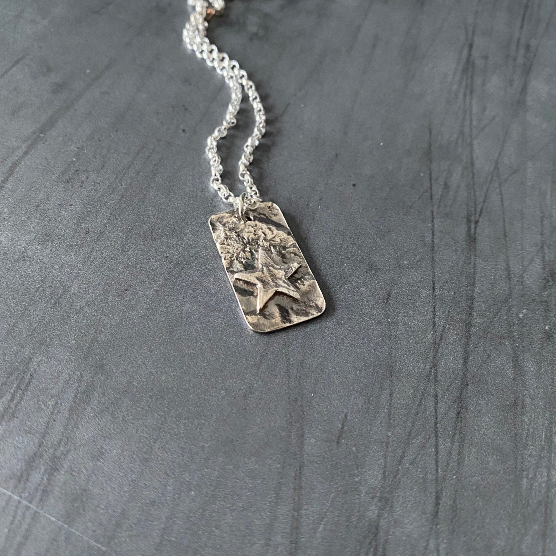 Oxidised Rectangle Pendant with Silver Star - MaisyPlum