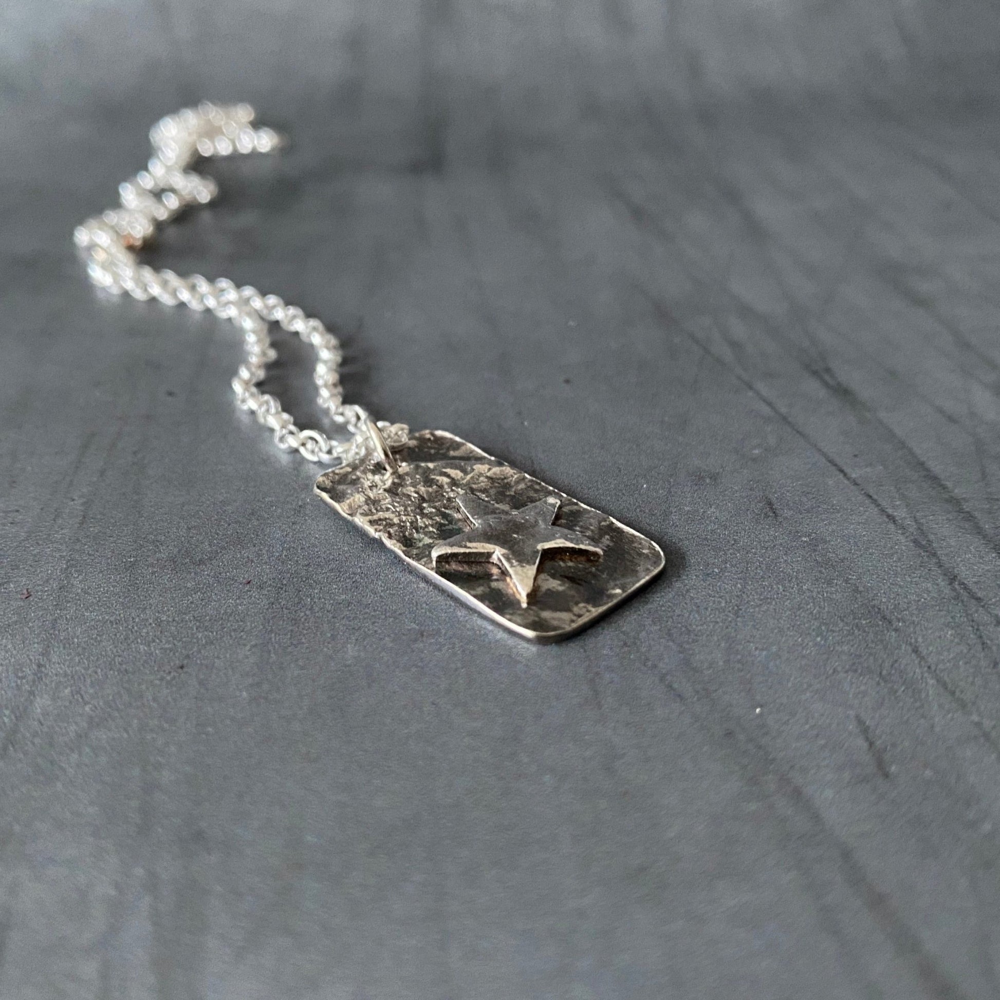 Oxidised Rectangle Pendant with Silver Star - MaisyPlum