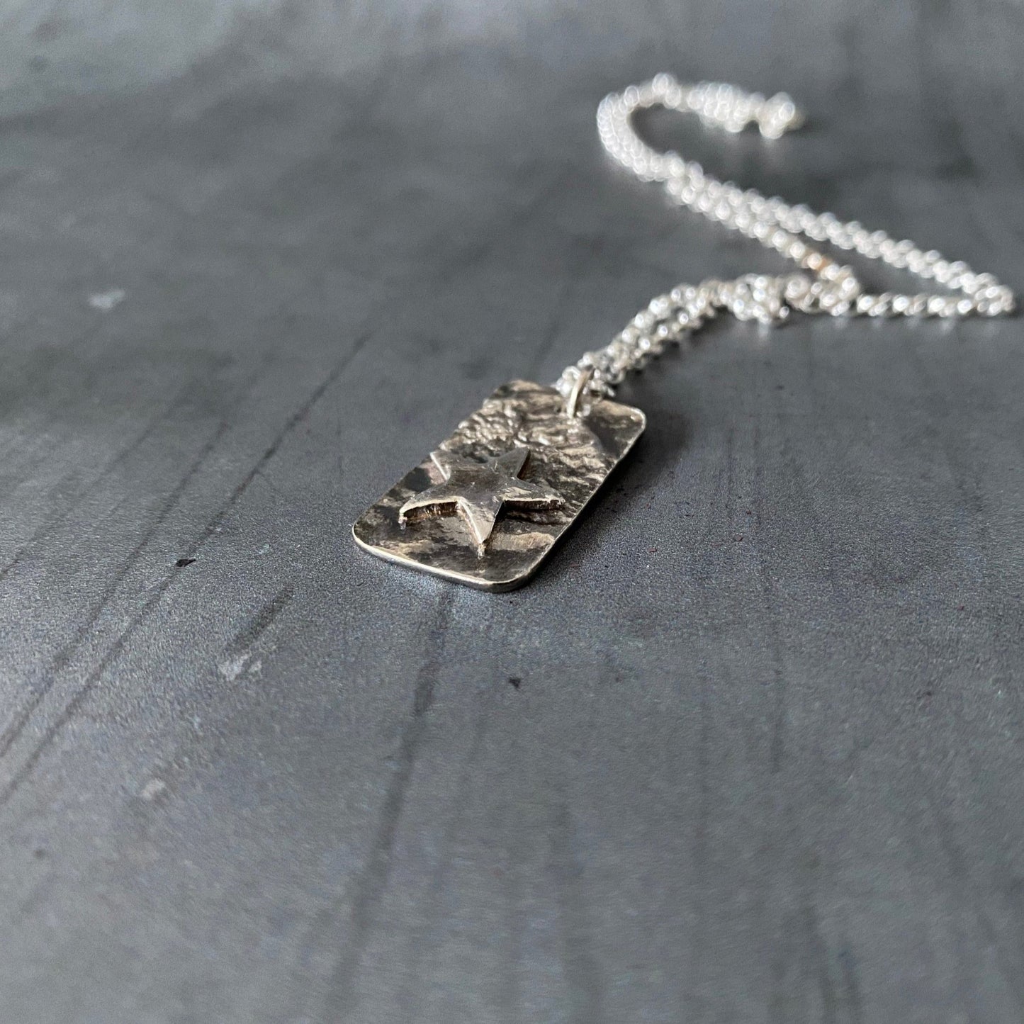 Oxidised Rectangle Pendant with Silver Star - MaisyPlum